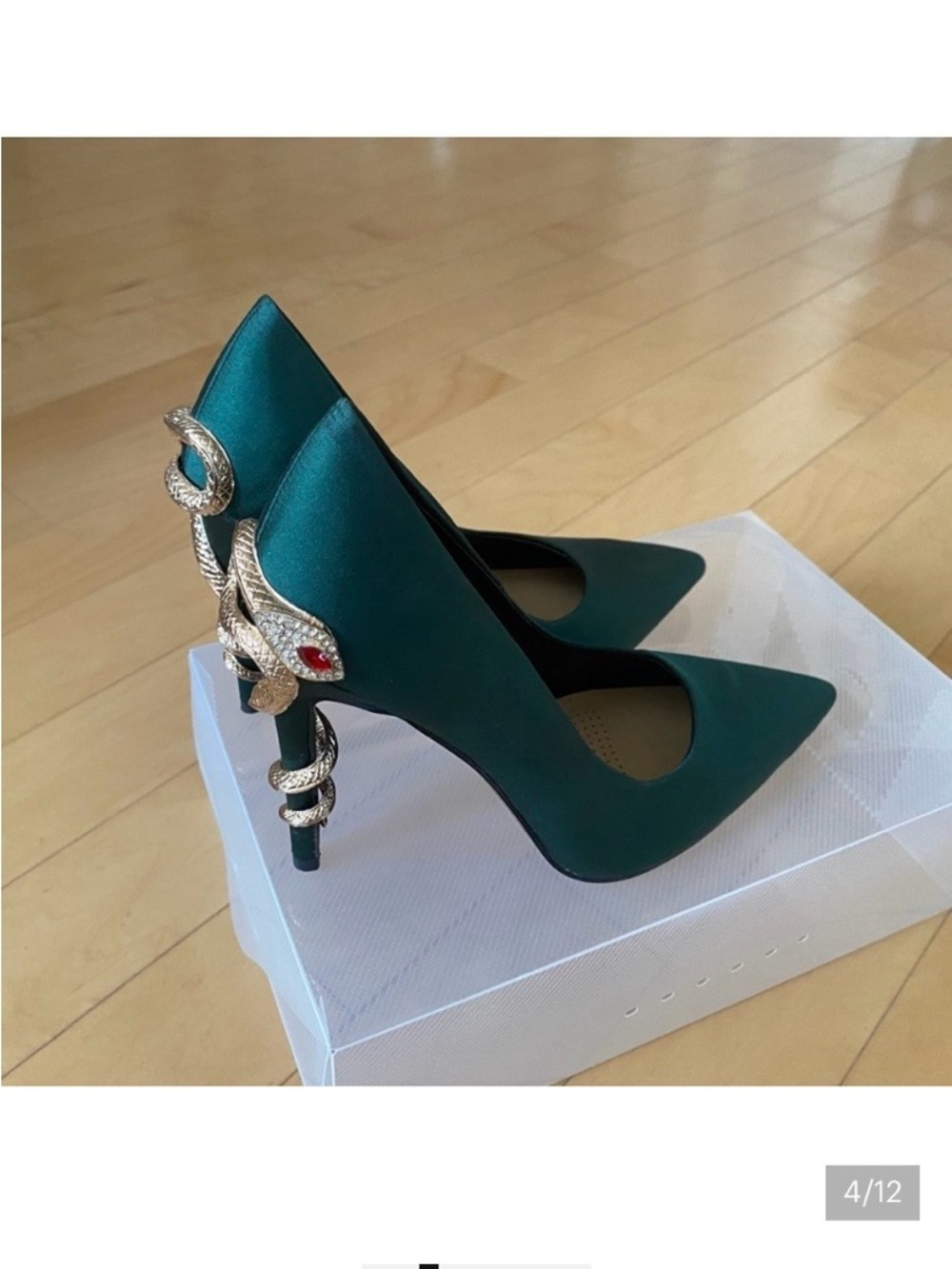 New Azalea Wang Green Heels with Gold Snake Detail - Picture 4 of 12